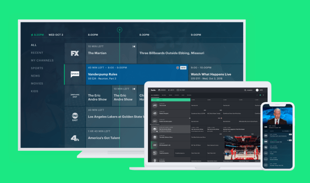 Hulu Live TV displayed om TV, tablet and smartphone