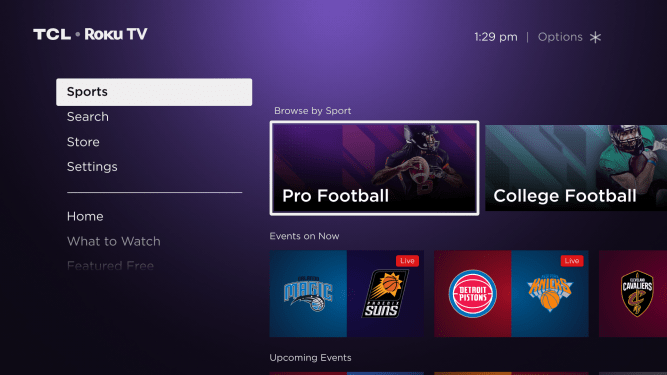 Roku Sports Home Screen Menu