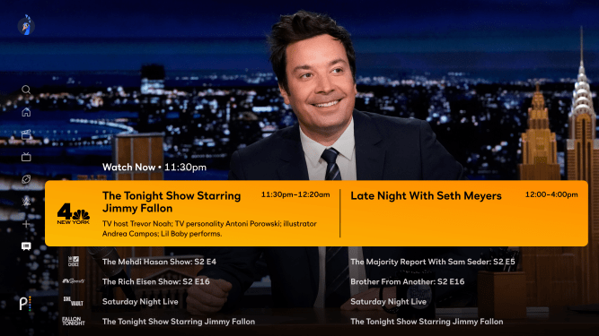NBC live Peacock screen showing Jimmy Fallon