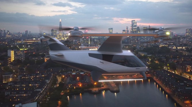 eVTOL flying over city