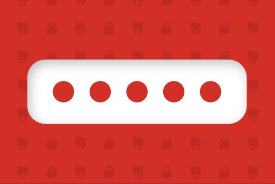 white bar with 5 red dots on red background