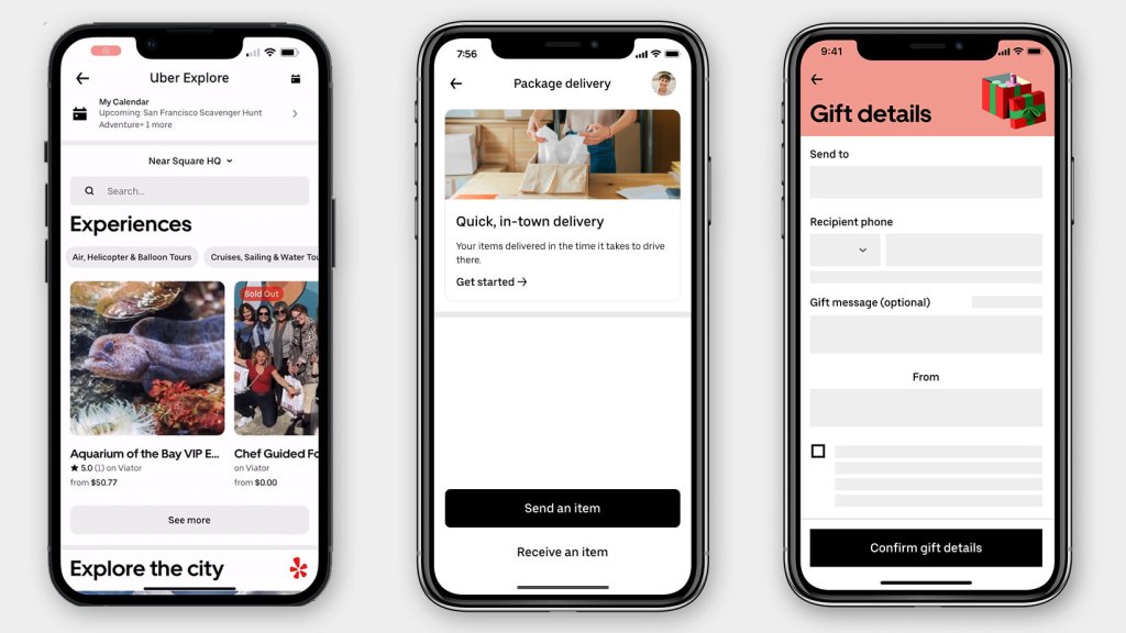screenshots of three new uber features