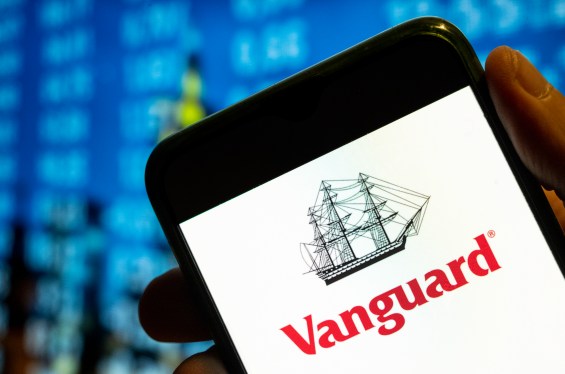 Vanguard Funds logo appears on a smartphone