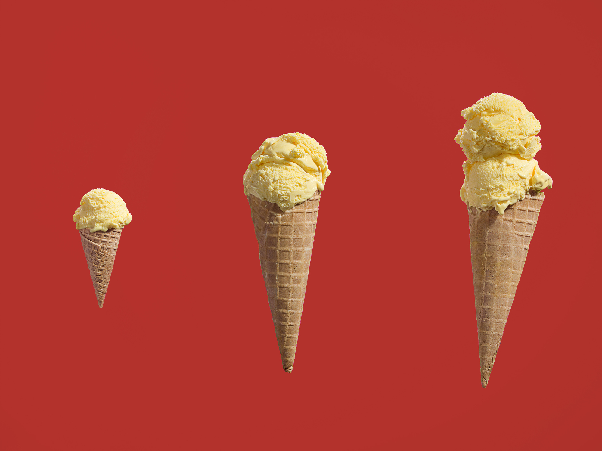 Row of ice creams with different amounts of scoops