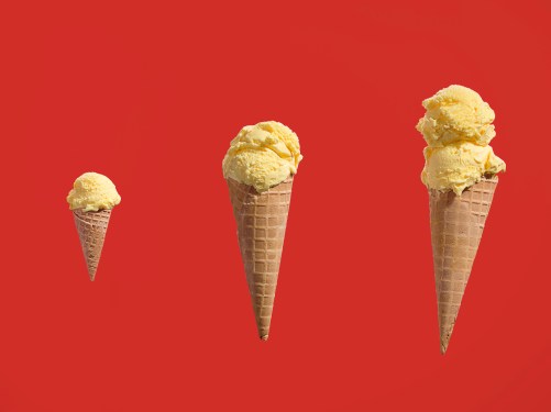 Row of ice creams with different amounts of scoops