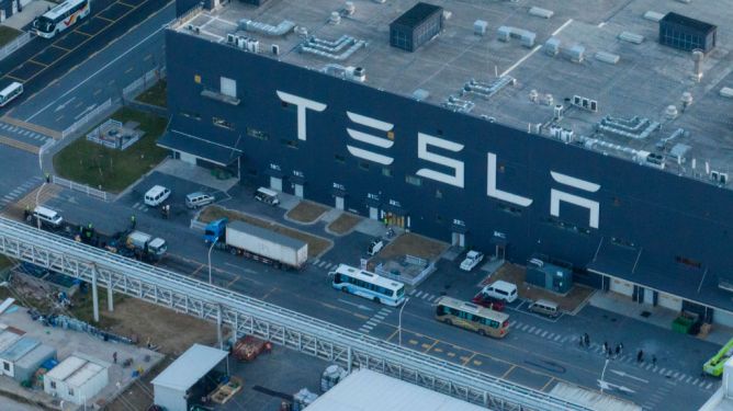 Aerial view of Tesla Shanghai Gigafactory