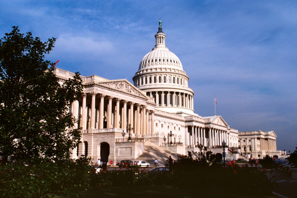 Low angle view of a government building, Capitol Building, Washington DC, USA