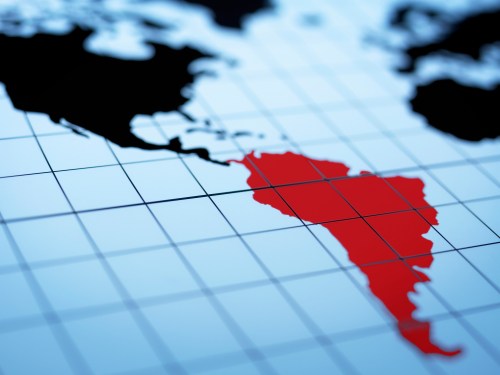 Map of western hemisphere highlighting South America