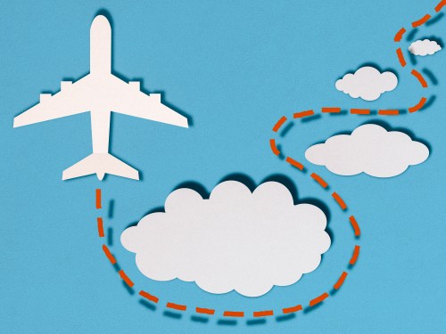 Airplane in clouds, paper cutting style