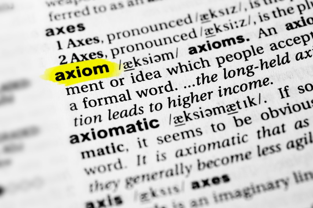Highlighted English word "axiom" and its definition in a dictionary.