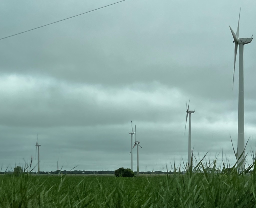 Windmills in a field in northern Germany.