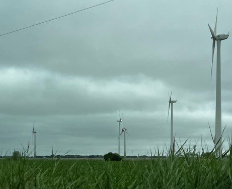 Windmills in a field in northern Germany.