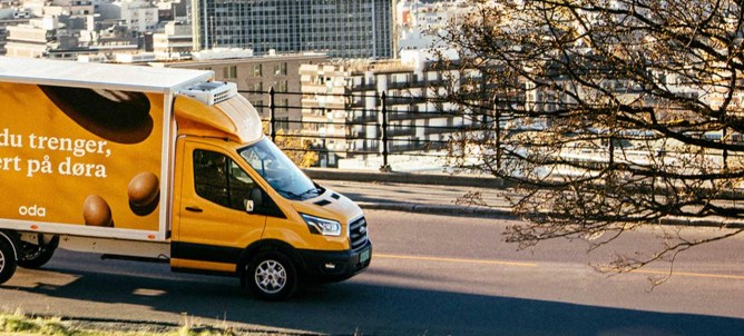 Oda online grocery delivery truck in Norway