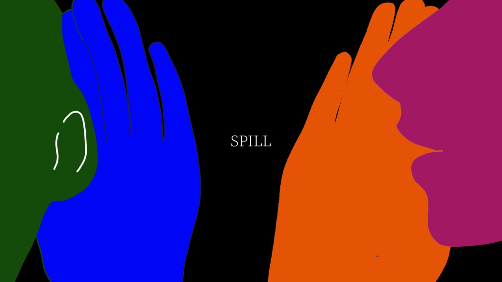 illustration for Spill social media app; one person talking, one listening