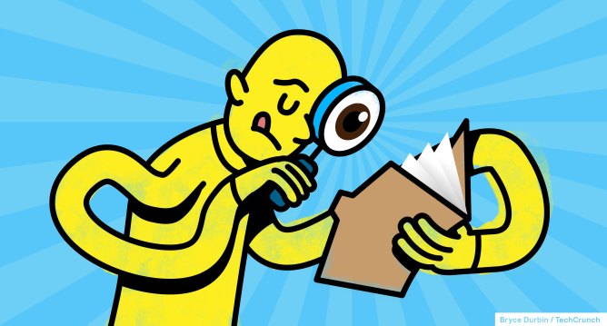 Illustration of cartoon character with magnifying glass examining records.