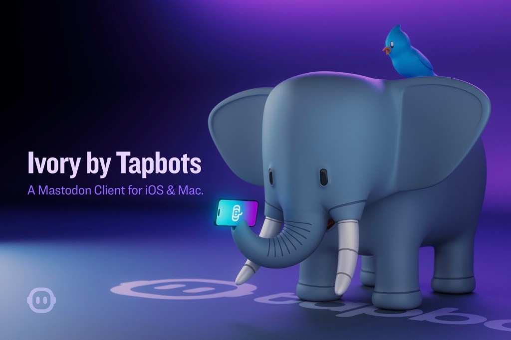 Ivory by Tapbots screen; illustration showing bird perched on an elephant.