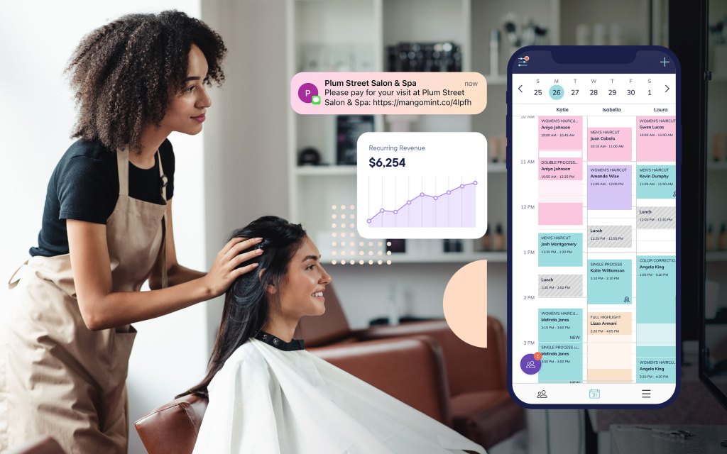 Woman seated and treated by a hair stylist