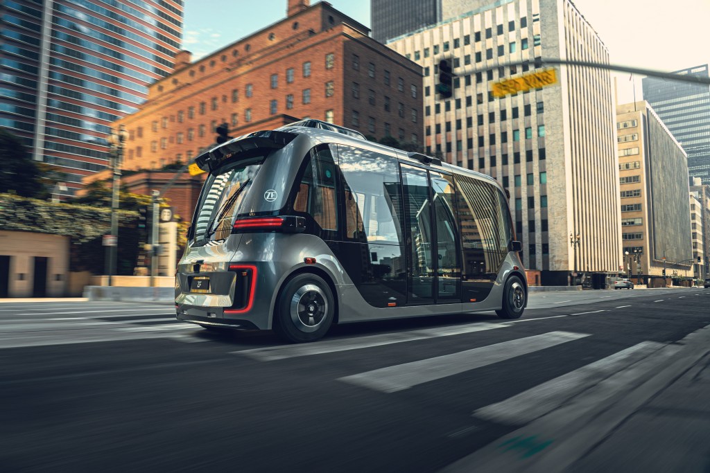 autonomous shuttle on street