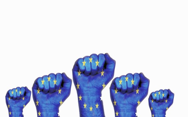 EU flag shown on raised fists