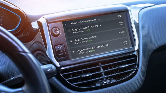 car screen that shows closest EV charging stations