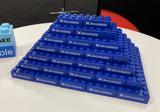 Decodable Legos stacked in a pyramid