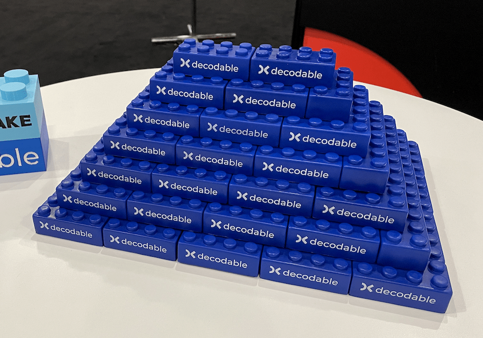 Decodable Legos stacked in a pyramid