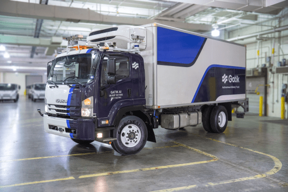 A semitruck with Gatik logo and Goodyear tires
