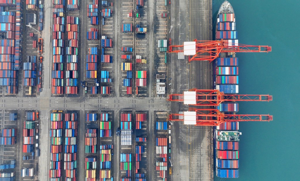 A shipping port seen from overhead.