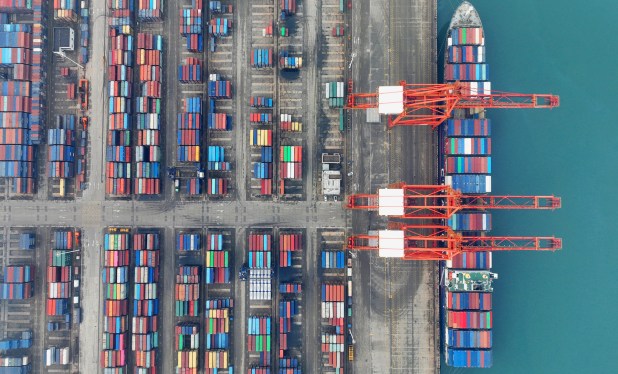 A shipping port seen from overhead.