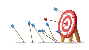Lots of missed arrows with only one hitting the center of target
