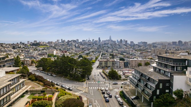 photo of the Laurel Heights neighborhood and the downtown district in San Francisco, California.