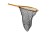A soft trout (fly fishing) net that is isolated on a white background.