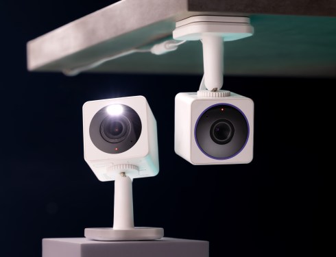 2 mounted Wyze security cameras