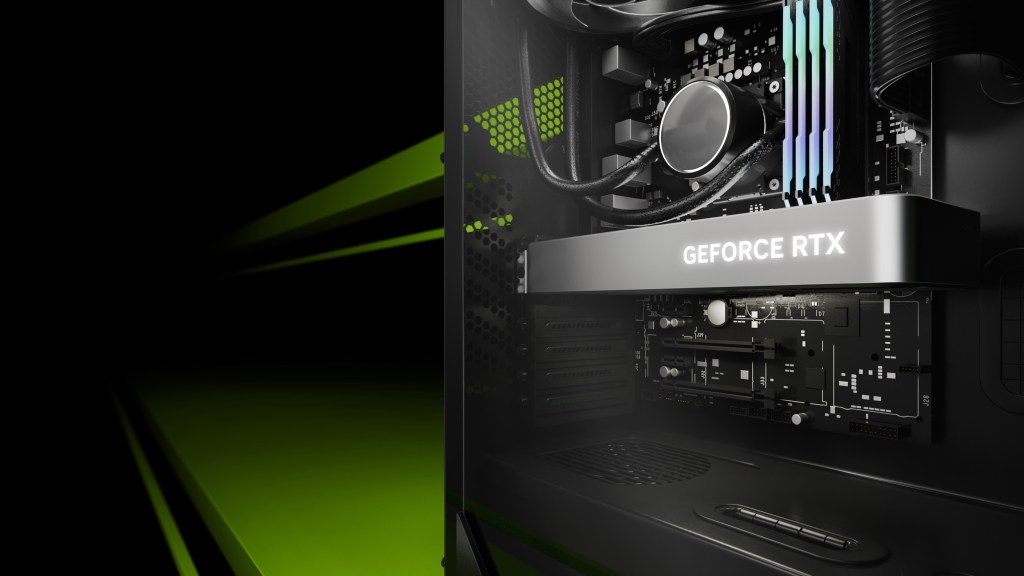 A rendering of a GeForce RTX graphics card at CES 2023