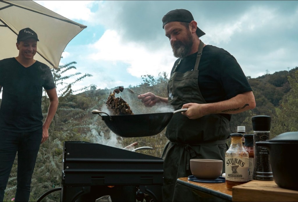 Jim Fuller, Fable Food's chief science officer, cooking with its mushroom-based meat alternative product