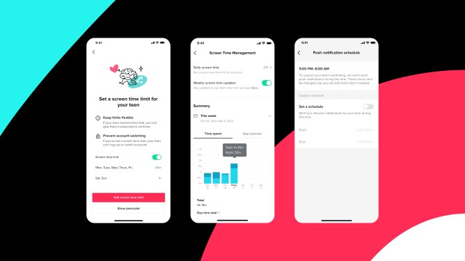 TikTok Family Pairing updates shown on 3 smartphone screens