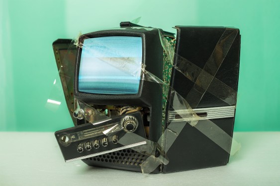 A funny picture of an old mini TV which was fixed with duct tape and still working. A kind of Messthetics styled photo. The tv is very old but it was still working when I was making this photo.