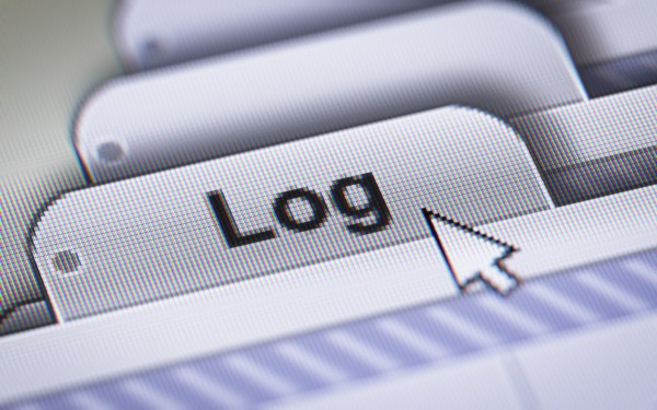 cursor arrow pointing to a Log file tab