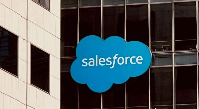 Salesforce logo on side of building in San Francisco.