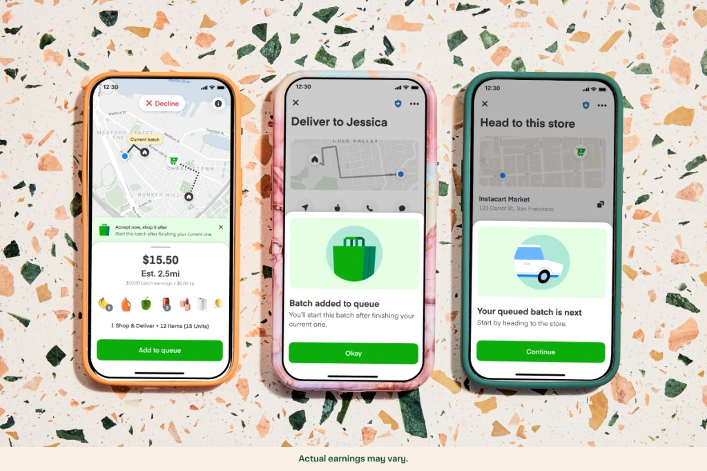 Instacart app on 3 smartphones
