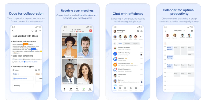 Lark app displayed on 4 smartphone screens
