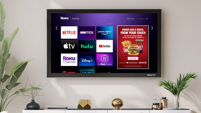 Roku on a wall-mounted TV screen