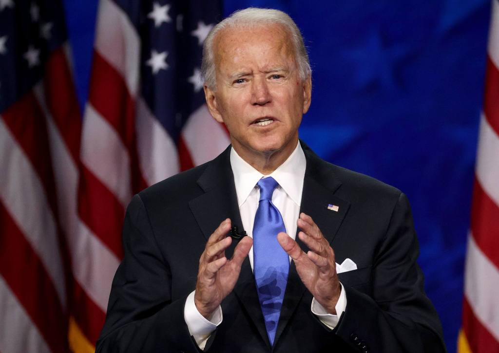 Democratic presidential nominee Joe Biden delivers his acceptance speech on the fourth night of the Democratic National Convention from the Chase Center on August 20, 2020 in Wilmington, Delaware. The convention, which was once expected to draw 50,000 people to Milwaukee, Wisconsin, is now taking place virtually due to the coronavirus pandemic.