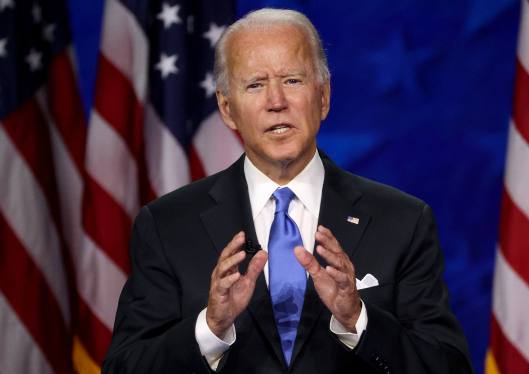 Democratic presidential nominee Joe Biden delivers his acceptance speech on the fourth night of the Democratic National Convention from the Chase Center on August 20, 2020 in Wilmington, Delaware. The convention, which was once expected to draw 50,000 people to Milwaukee, Wisconsin, is now taking place virtually due to the coronavirus pandemic.