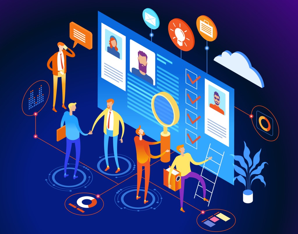 Workers building a customer profile.