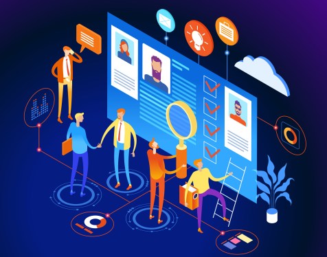 Workers building a customer profile.