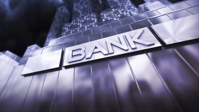 Conceptual illustration depicting banks and finance