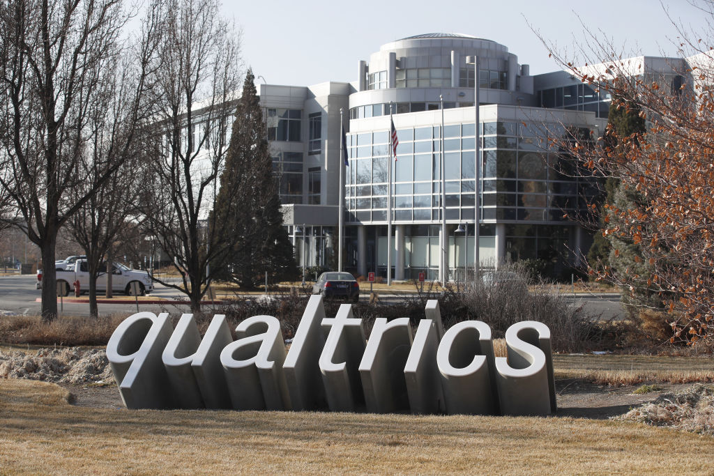 Signage in front of Qualtrics International Inc. headquarters in Provo, Utah, U.S., on Monday, Jan. 11, 2021. Qualtrics International Inc. filed for what could be one of the first U.S. initial public offerings of 2021, just over two years after it was acquired by German software giant SAP SE. Photographer: George Frey/Bloomberg via Getty Images