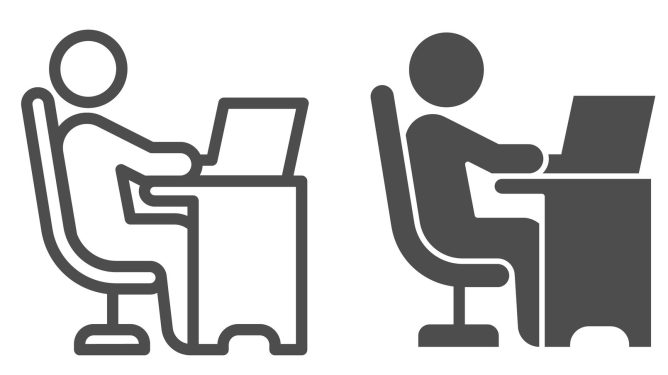Coworking concept illustration; two workers sitting at their desks