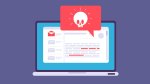 Laptop virus alert. Malware trojan notification on computer screen. Hacker attack and insecure internet connection vector concept